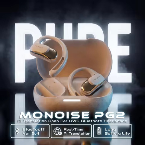 MONOISE Open Ear Earbuds AI Translator 137 Languages Offline Translation ENC Noise Cancel 80H Hi-Res