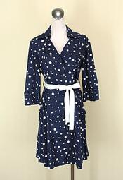 貞新二手衣 SAINT-ROSS 聖蘿絲 靛藍點點V領長袖棉質洋裝M號(36964)
