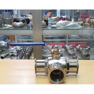 Three way sanitary ball valve 3/4" inch Foodgrade Ss304