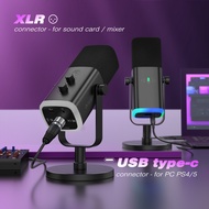 FIFINE USB/XLR Dynamic Microphone with Touch Mute Button,Headphone jack,I/O Controls,for PC PS5/4 mi