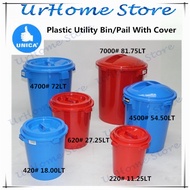 Unica Heavy-Duty Plastic Utility Bin/Pail With Cover (54.5/72/81.75 L)