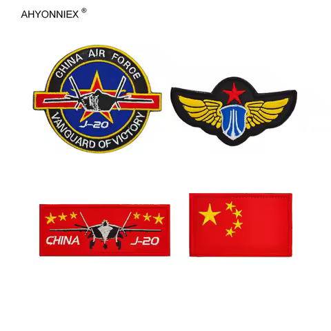 1PC 3D Fabric China J20 Flag Patch Tactical Morale Flight Armlet Chinese Element Badge Military Fan 