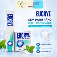 Combo Teeth Whitening Powder + British Eucryl Toothpaste Yellow Stains Fresh Breath 50g + 62g