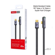 TRANYOO METAL BRAIDED CABLE 90 TYPE-C TO TYPE-C 65W SUPER FAST CHARGER