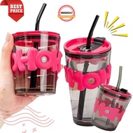 HoHo Glass Cup, Drinking Cup (Free Glass Straw) Capacity 320ml & 450ml.
