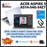 LAPTOP ACER ASPIRE 5 54Z7 CORE I5 GEN11 RAM 12GB SSD 256GB NVIDIA 2GB