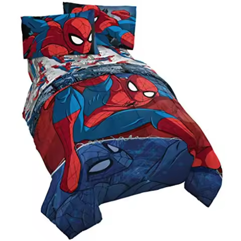 Marvel Spiderman Burst 4 Piece Twin Bed Set - Includes Reversible Comforter and Sheet Set - Bedding 