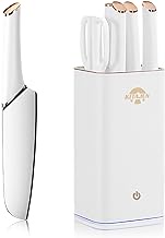KITAJUN Smart Kitchen Knife Set with holder German Stainless Steel 6 Knives Built-in sharpening rod. Smart Knife block keep cleaning and drying，kitchen smart small appliances (White)