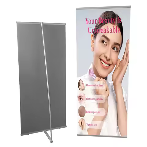Roll Up Banner Aluminium L X Stand Retractable Opaque PET with no curl edges Custom Banner Printing 