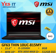 MSI GF63 THIN 10UC-815MY 15"6 LAPTOP (I5-10500H 8GB 512 SSD RTX3050 MAX Q 4GB W10 2YW) FREE BAG