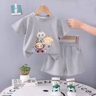 SKM Labubu Printed Cartoon Kids Tshirt Set With Short HM241 Set Pakaian Kanak-kanak