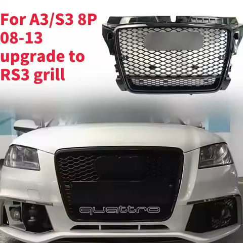 For RS3 Style Front Sport Hex Mesh Honeycomb Hood Grill for Audi A3/S3 8P 2009 2010 2011 2012 2013 N