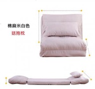 日本熱銷 - 可折疊榻榻米沙發床送抱枕 單人兩用梳化 (棉麻米白色單人65cm)