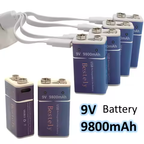 Rechargeable 9V Li-ion Battery 9800mAh,Long-lasting 9V Battery,Type-C Charge,for Smoke Detectors, Wa