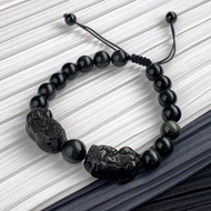 免費開光 天然彩虹黑曜貔貅 招財貔貅手鍊