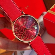 COACH蔻馳手錶 PERRY系列兔年限定生肖款小兔錶 14503977 紅色皮帶錶 36mm大直徑手錶女 女生手錶 時尚休閒女錶 石英錶 真皮錶帶腕錶 精品錶