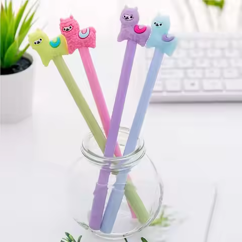 12 Pcs Wholesale Cartoon Animal Sheep Alpaca Llama Gel Pens for School Office Writing Supplies Stati