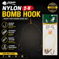 Mata Kail Bomb Hook Size 7-12 Perambut Rambai Siap Ikat Pancing Rohu Kolam Sungai Lions Nylon 2-H