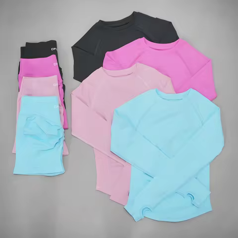 DF LOGO Style Seamless Knit 2Pcs Gym Outfit For Women Long Sleeve Crop Top High Elastic Tummy Contro