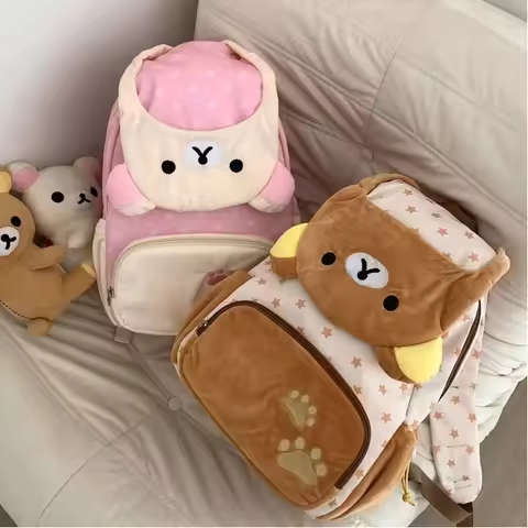 San-X Rilakkuma Kawaii Japanese Plush Backpack Large Capacity Bear Girl JK Lolita Style Schoolbag Cu