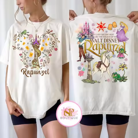 Disney Rapunzel Tangled Magical Kingdom Flynn Ryder T-Shirt Women Men Fashion Casual Summer Crew Nec