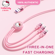 ของแท้100% อุปกรณ์เสริม Hello Kitty 3 In 1สายชาร์จสาย USB ชนิด C สายเคเบิลหลอดไฟ Sanrio ไมโคร USB สาย USB ชาร์จได้อย่างรวดเร็วสำหรับ AQ1สมาร์ทโฟน IOS และ Android