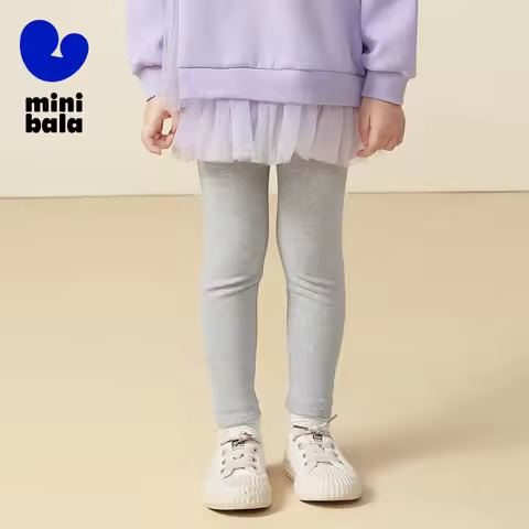 Mini Bala Girls' Winter and Spring Leggings Children's Long Trousers Warm and Versatile Baby Outerwe