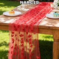 NARCIS Heart Gauze Table Runner, Romantic 2x1.5m Valentine's Day Tablecloth, Durable Home Decoration