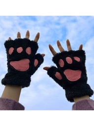 1 雙可愛卡通貓爪設計無指手套,適合日常使用