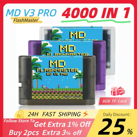 MD V3 Pro Flashmaste Cartridge 4000 in 1 MD V3 Game Card for SEGA MegaDrive GENESIS US/JP/EU 16-bit 