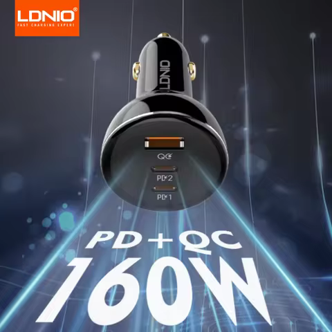 LDNIO 160W 3 Ports USB C Car Charger 3 in 1 100W 30W Fast Charging PD QC 3.0 with LDE Display For La