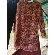 Preloved Baju Kurung moden ARYNA KURUNG LACE KAIN KEMBANG SAIZ 40/M kain princess hitam hijau aprico