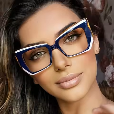 Fashionable Polygonal Luxury Design Women Eyeglass Frame Anti Blue Light Photochromic Reading Glasse