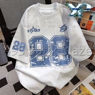 ✅Stok COD 24H Tshirt Unisex Vintage Distressed Number 28 Stars Logo Sleeve Print White Oversized Spo