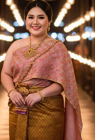 86Plussize สไบผ้าไหมอินเดีย สไบคนอ้วน สไบผ้าไหมปักดิ้นทองหรู สไบชุดแต่งงาน สไบสาวพลัสไซส์ สไบหน้ากว้