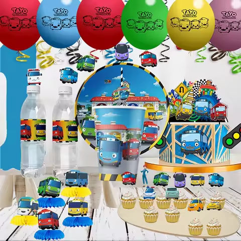 disney Tayo the Little Bus Supplies Party DIY Supplies Disposable Tableware Stickers Balloon cake de