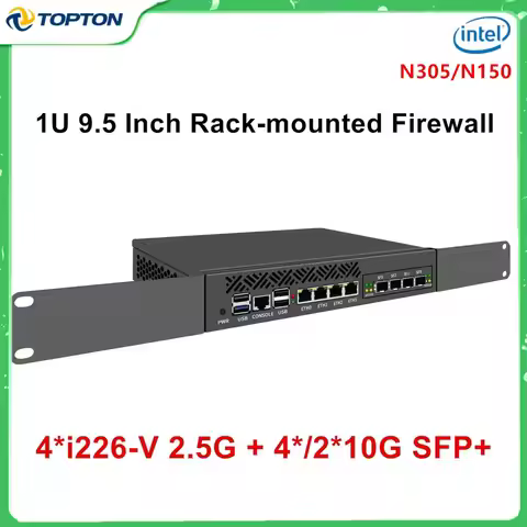 NEW Topton 1U 9.5 Inch Rack mounted Firewall Mini PC Intel N150 Quad Core 4*/2*10G SFP 4*2.5G LAN i2