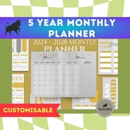 5 Year Monthly Planner | Editable Planner 2024 - 2028 | PDF Planner Template |