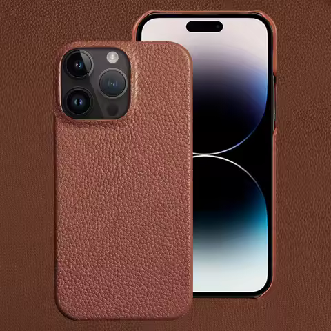 Luxury Lychee Genuine Leather Case for iPhone 13 Pro Max 13 Mini Shockproof Cowhide Back Cover Clear