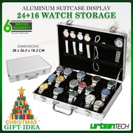 24-Slot Watch Display Suitcase Watch Storage + Additional 16 Garter Strap Watch Box w/ Handle & Lock
