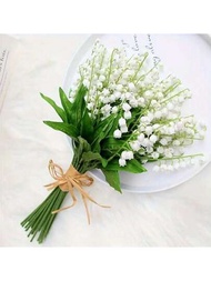 6入組婚禮白色鈴蘭人造花束，佐以透氣香氛迎賓桌裝飾小盆栽假花，適用於飯店、廚房、浴室、花園、派對以及家居裝飾