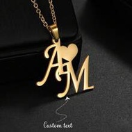 1pc 18K Gold Plated Stainless Steel Double Initial Heart Necklace, DIY English Name Minimalist Clavi