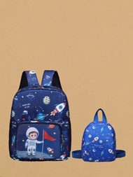 Mochilas informales impresas de dibujos animados de unicornio, dinosaurio y espacio para niños y niñas, conjunto de 2 piezas, adecuadas para uso diario y escolar