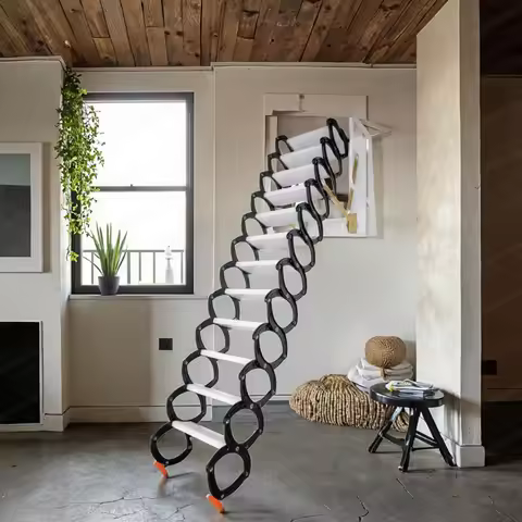 Wall-mounted folding ladder, 2-step attic staircase drop-down to decorate the house