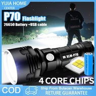 【Ready Stock】P70 High Light Flashlights Super Bright Powerful LED Flashlight Tactical USB Waterproof Outdoor Lamp Ultra Bright Lantern Flashlight Battery Operated For Camping H-unting Hiking Omni Emergency Light Re-chargeable Firefly