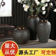 Jingdezhen Ceramics Retro Floor Vase Handmade Vintage Crude Pottery Pot Flower Vase Old Green Glaze Vase Decoration