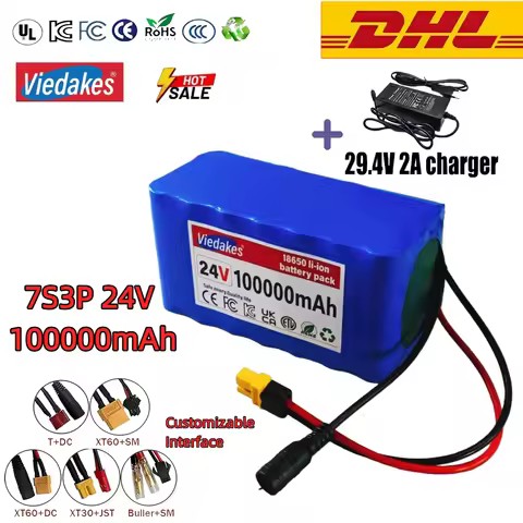 100% New 7S3P 18650 24V 100000mAh Rechargeable Batteries 24V Lithium Battery Wheelchair Battery 7s3p