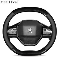 No Smell Thin Peugeot Carbon Fiber Cow Leather Car Steering Wheel Cover For Peugeot 308 207 208 206 3008 508 307 408 107 2008 4008 5008 508L
