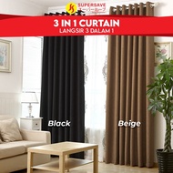 3in1 Blackout Pattern Curtain Designer Ready Made Window Sliding Door Ring Type Curtains Kain Langsir