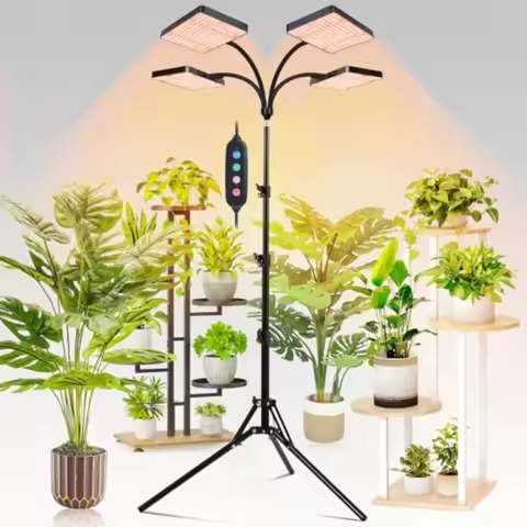 100 Watt Bright 4-Head Grow Light with Stand for Indoor Plants Full Spectrum LED Grow Light in Black